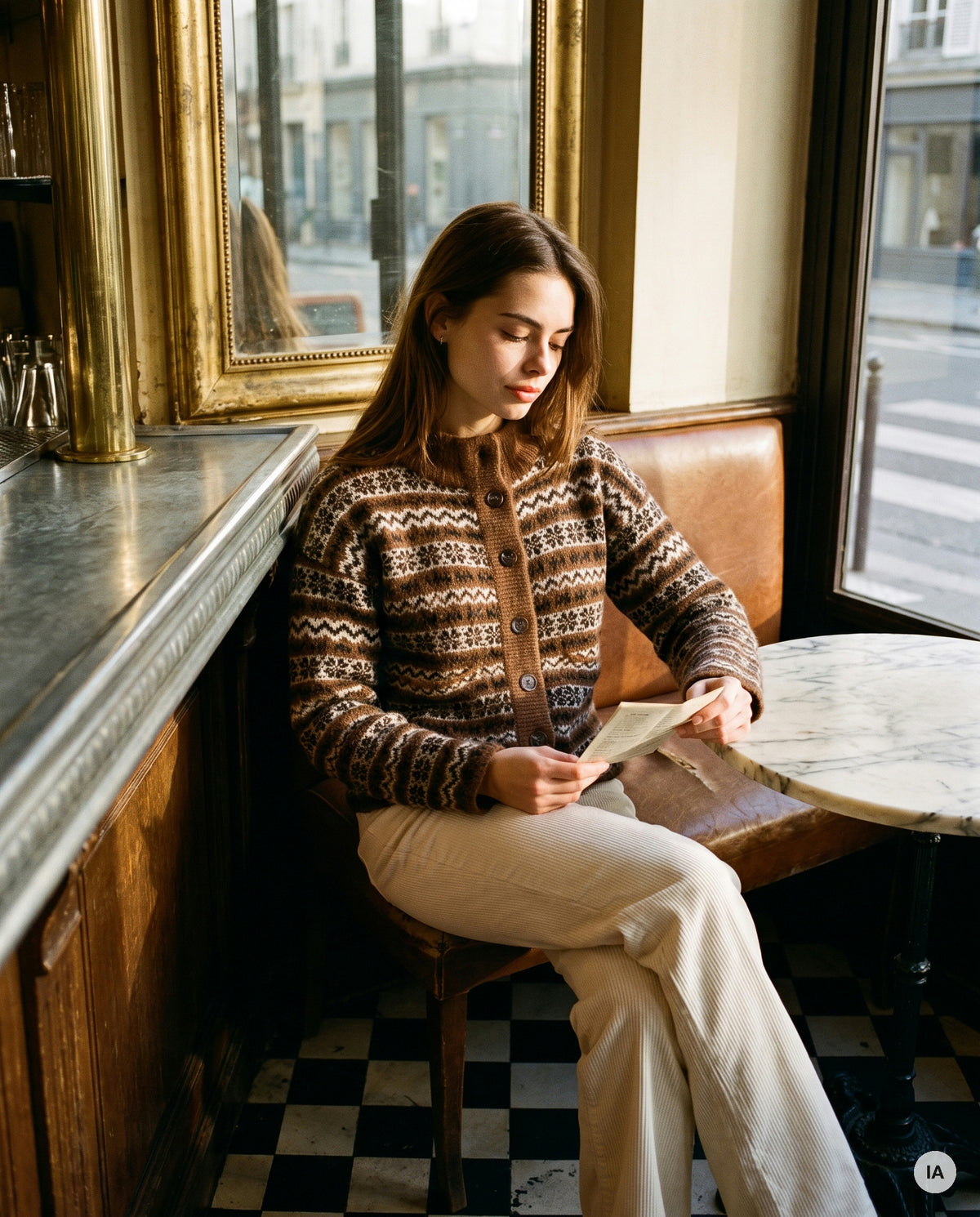 GILET BRIGITTA CHOCOLAT - ORFEO Pull — Image générée par IA