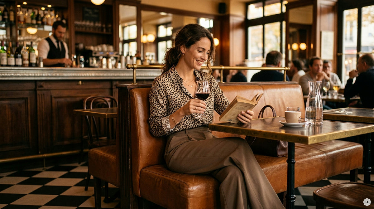 pantalon large velours côtelé cognac avec pull court camel — Image générée par IA