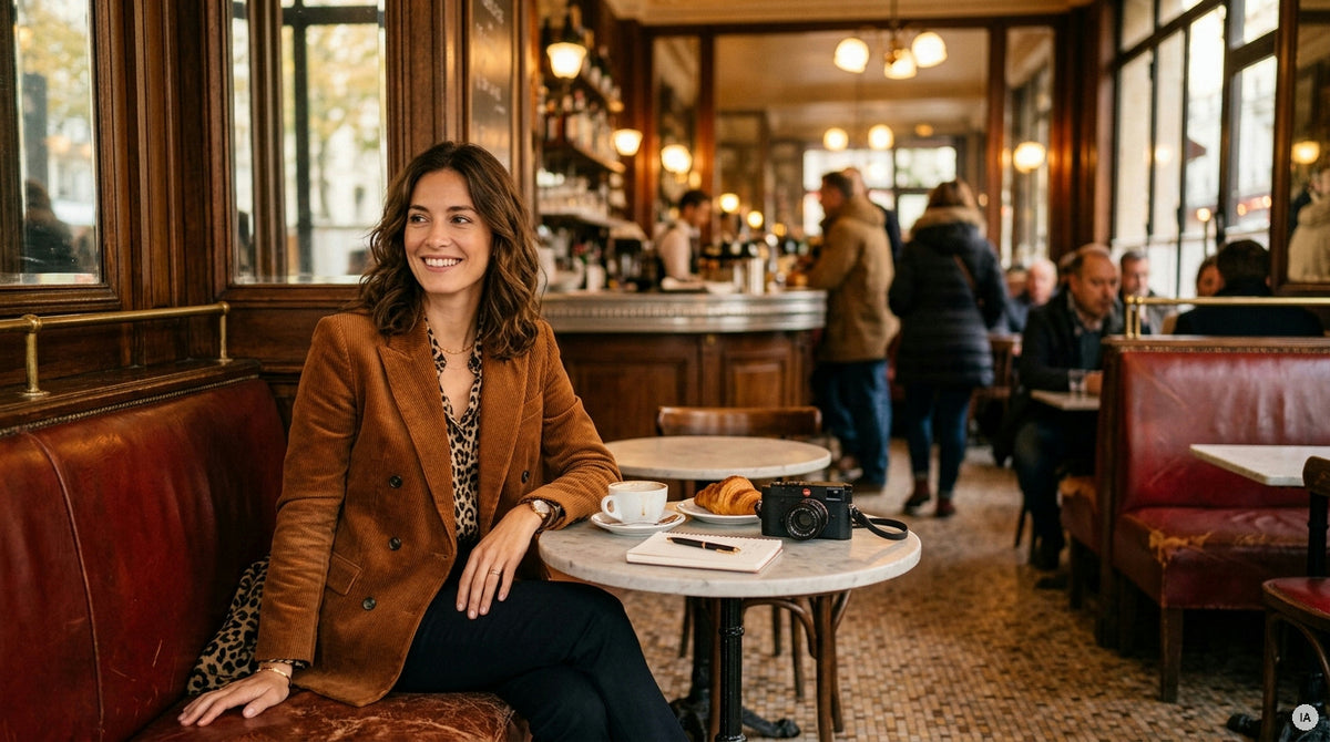 pantalon velours côtelé cognac et noyer foncé côte à côte — Image générée par IA