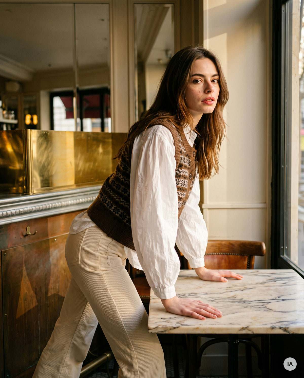GILET ALIENA CHOCOLAT - ORFEO Pull — Image générée par IA