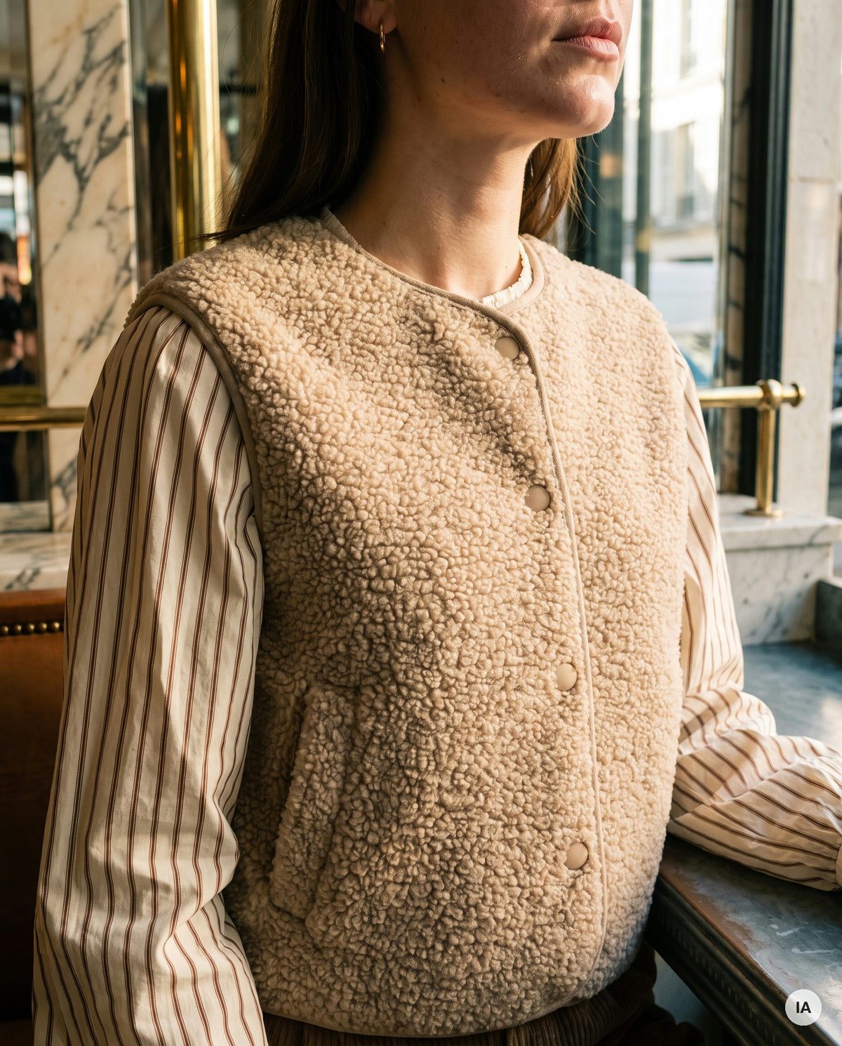 GILET SANS MANCHES PAULINE BEIGE - CHARLIOR Gilet — Image générée par IA
