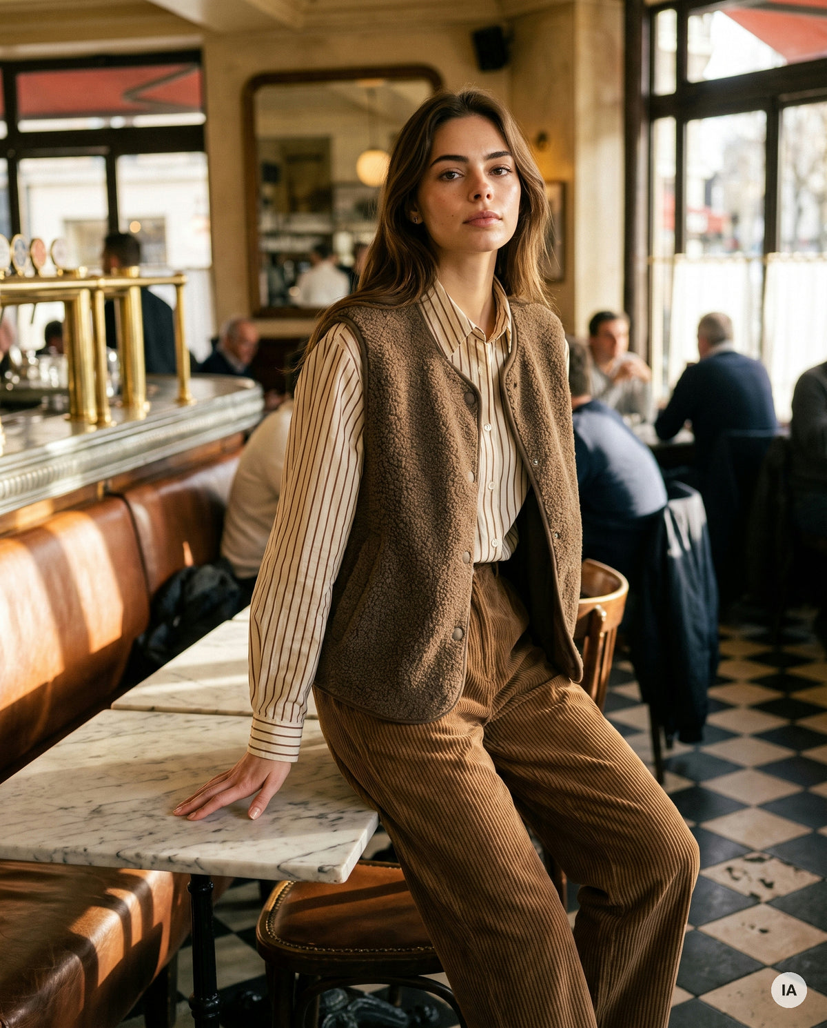 GILET SANS MANCHES PAULINE CHOCOLAT - CHARLIOR Gilet — Image générée par IA