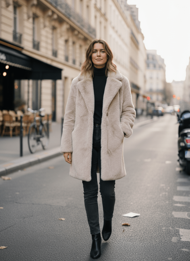 Manteau En éco-fourrure Adoré Paris Tatiana - Col Sur Mesure - Longueur 80 Cm - Chic Urbain - Neuf Avec étiquettes