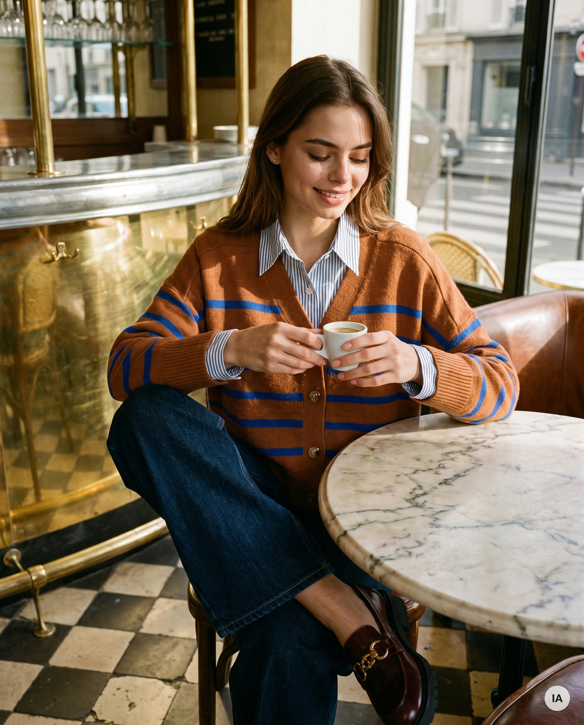 PULL TANDEM CAMEL BLEU - MINUIT DOUZE Pull — Image générée par IA