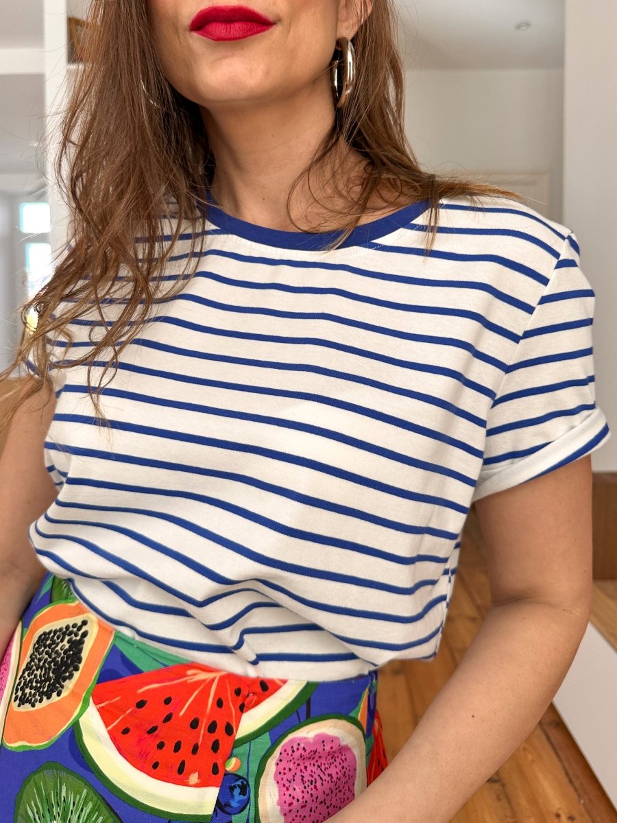 T-shirt Tiphaine RAYURES BLEU - LAUREPLUSMAX Top pour femme