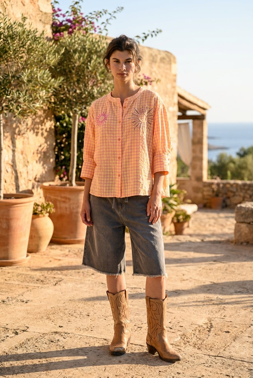 TOP SIMONE VICHY ROSE JAUNE - ORFEO Top