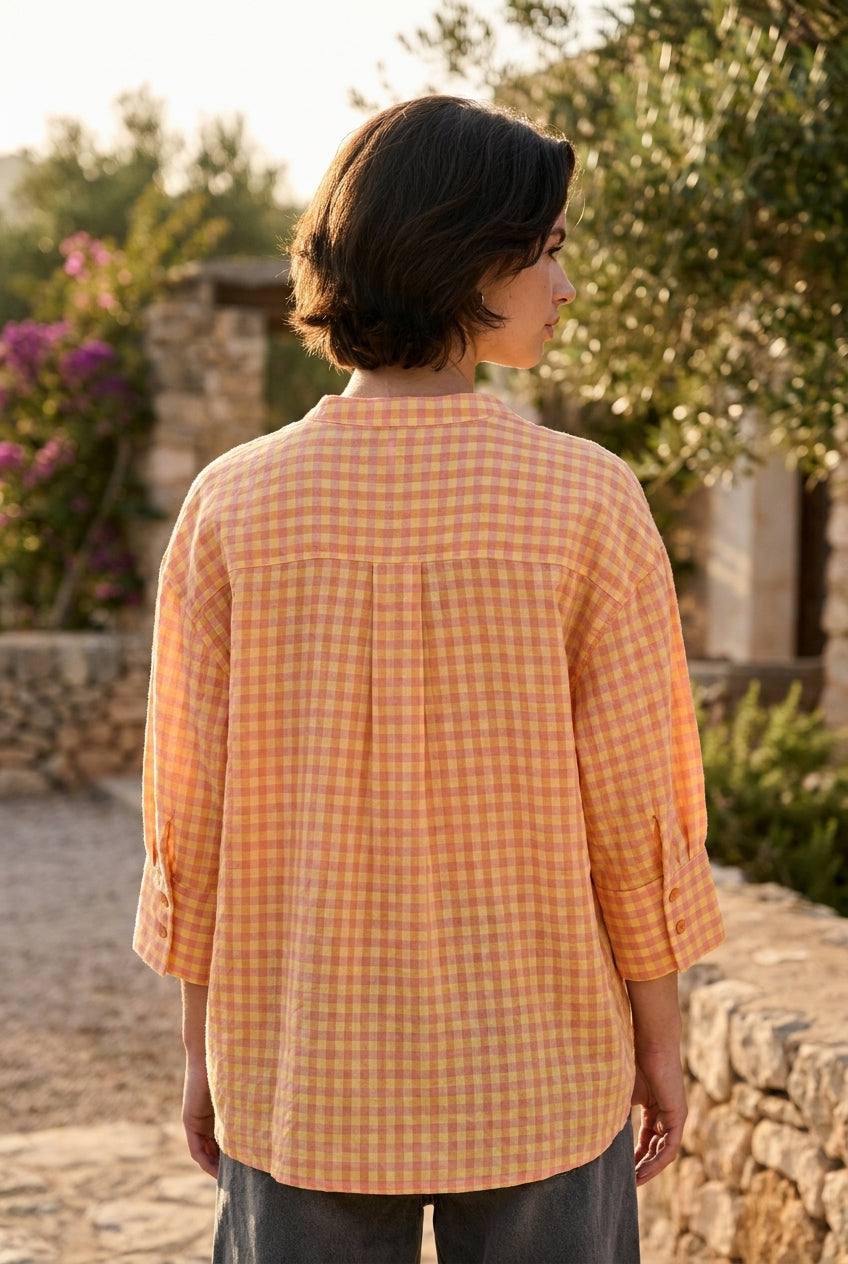 TOP SIMONE VICHY ROSE JAUNE - ORFEO Top