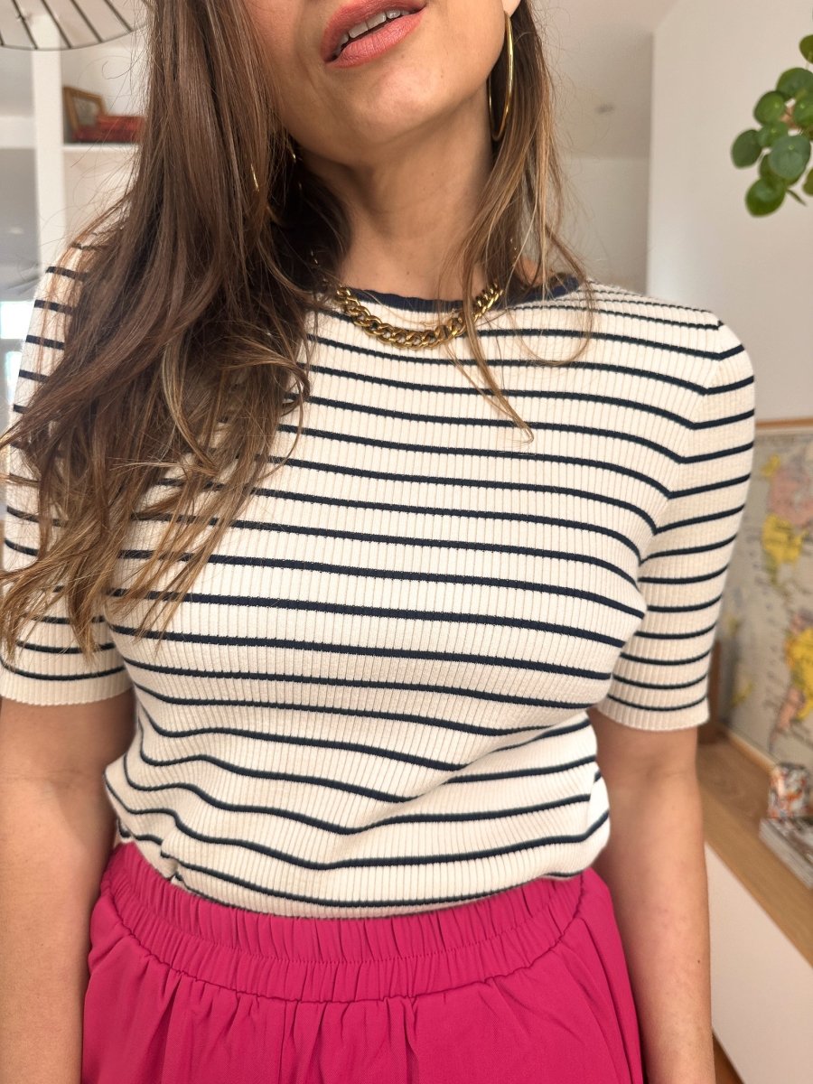 Pull Madame RAYURE BLANC - GRACE ET MILA Pull pour femme